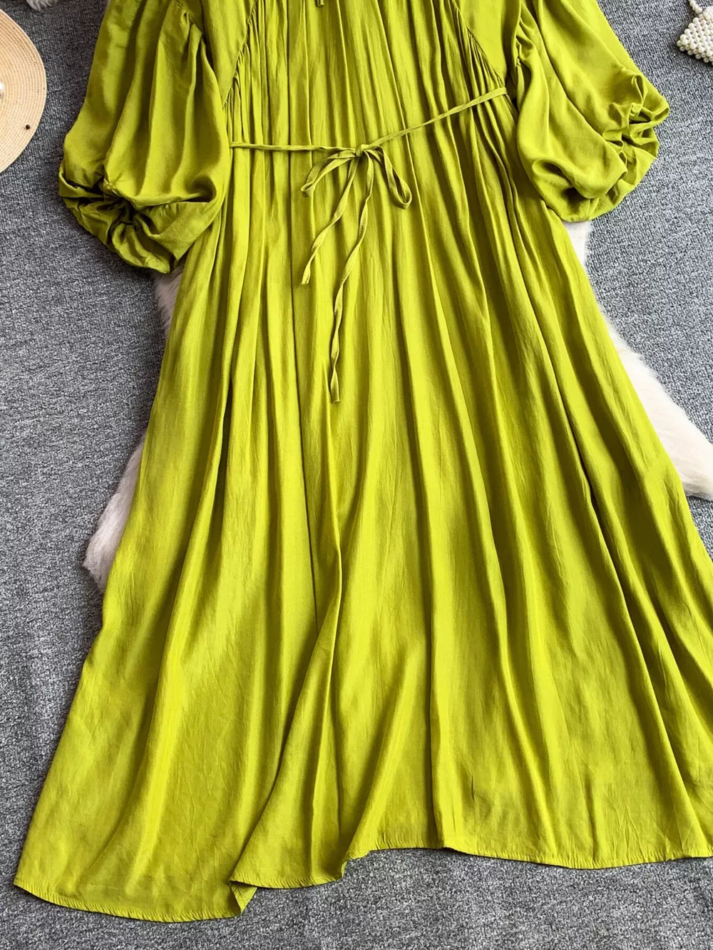 Balloon Sleeve Tie-Waist Dress, image 5