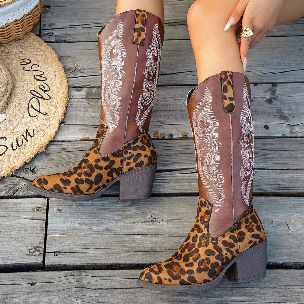 Western Embroidered Mid-Calf Boots, image 7