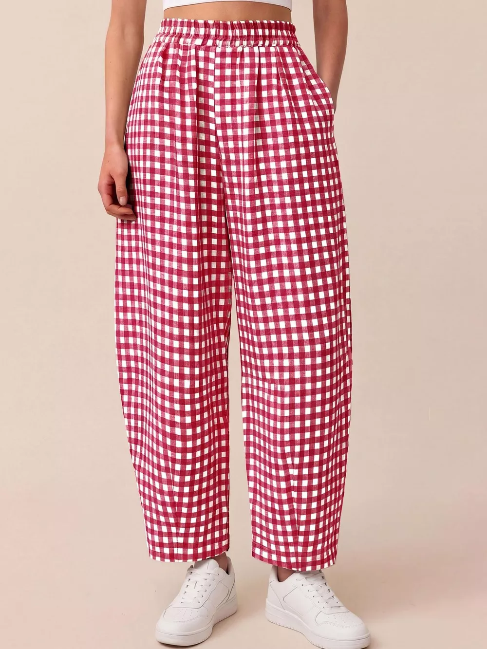 Gingham Wide-Leg Casual Pants, image 15