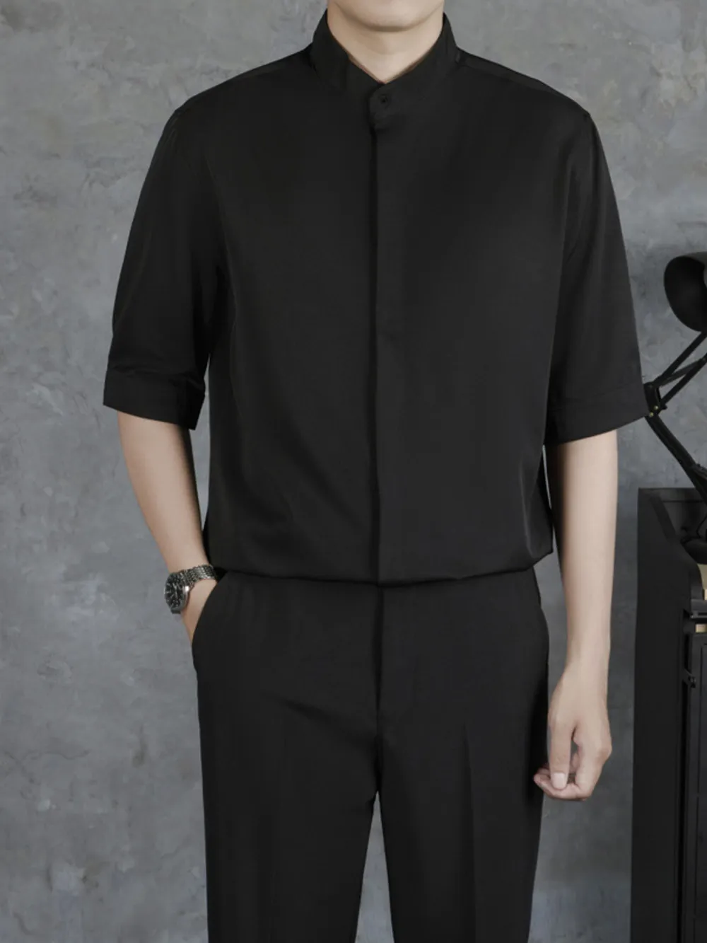 Men's Full Size Solid Collar Half Sleeve Shirt Plus Size