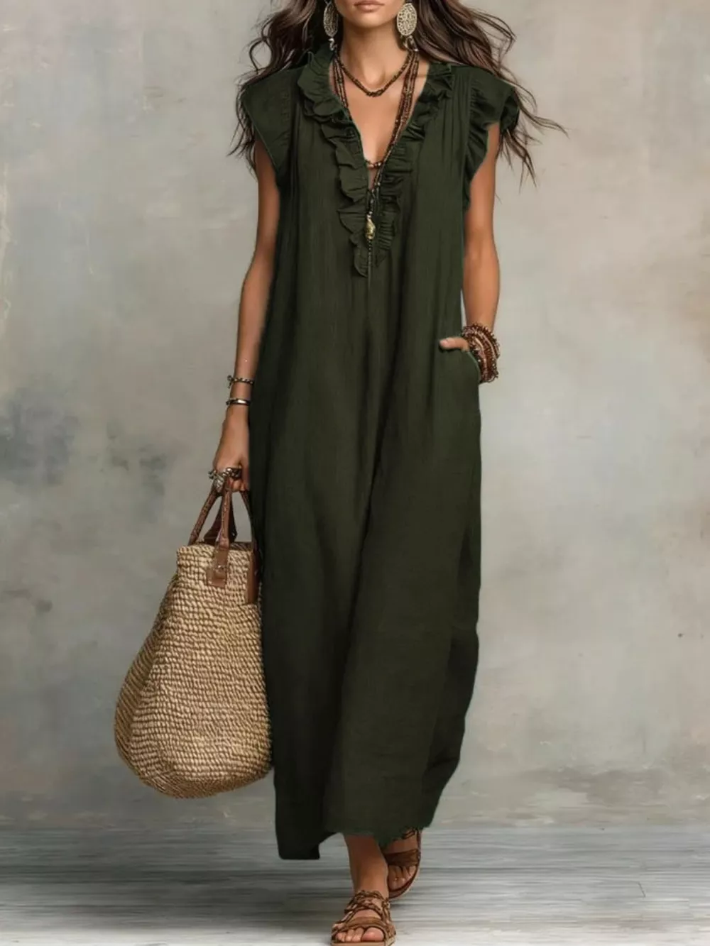 Ruffled V-Neck Maxi Dress, image 14