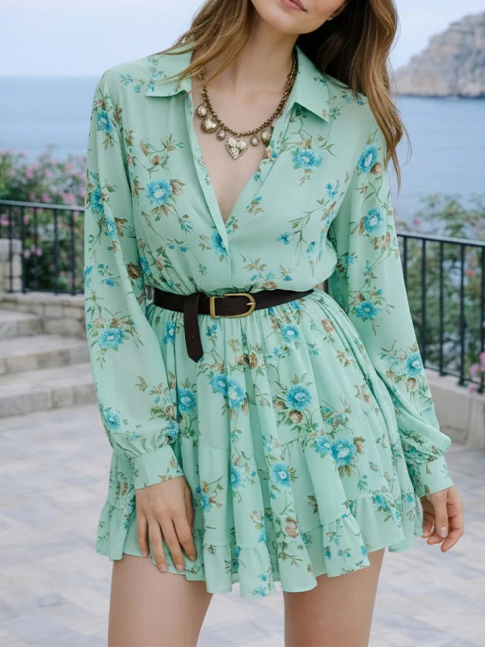 Full Size Floral Print Long Sleeve Shirt Dress Plus Size, image 11
