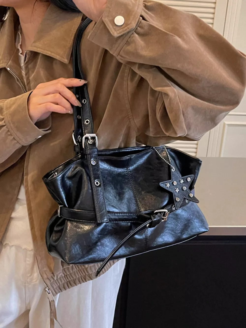 Star Charm Buckle Detail Shoulder Bag, image 6