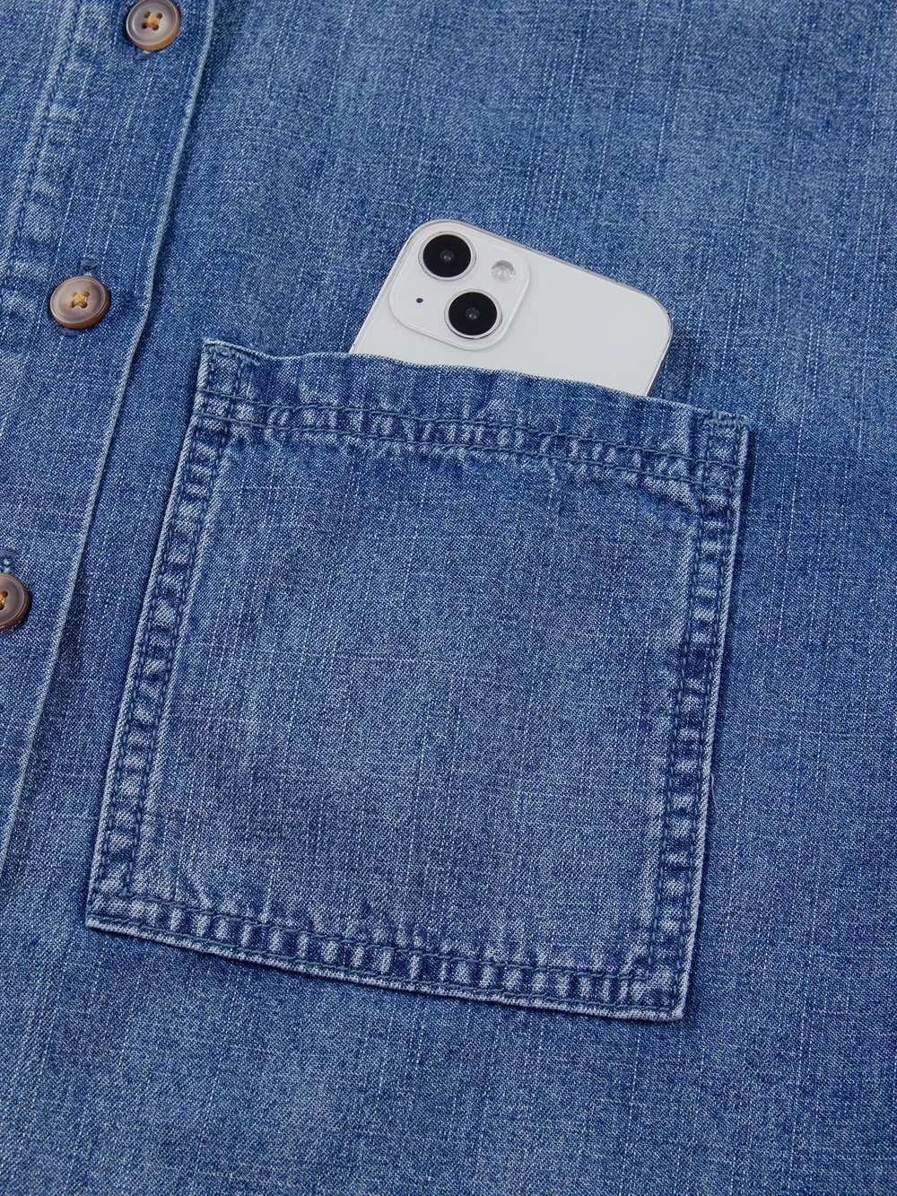 Three Quarter Sleeve Button Front Loose Denim Shirt, image 10