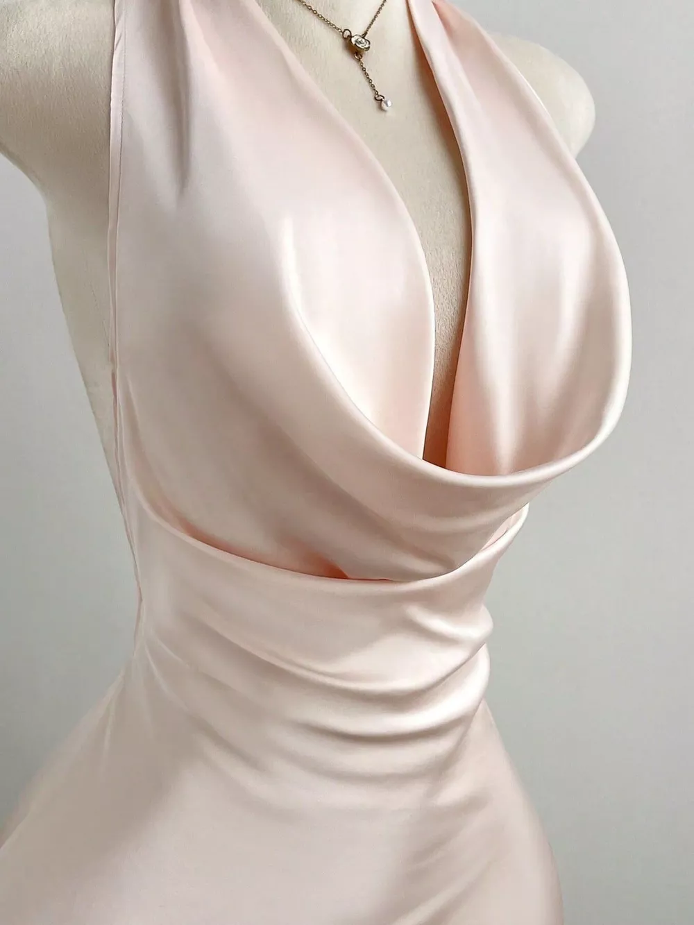Satin Backless Halter Neck Dress, image 4