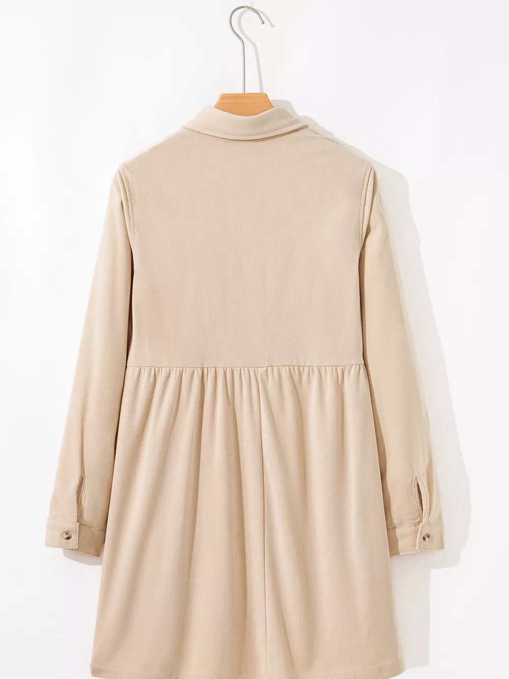 Corduroy Half Button Collared Long Sleeve Mini Dress, image 13