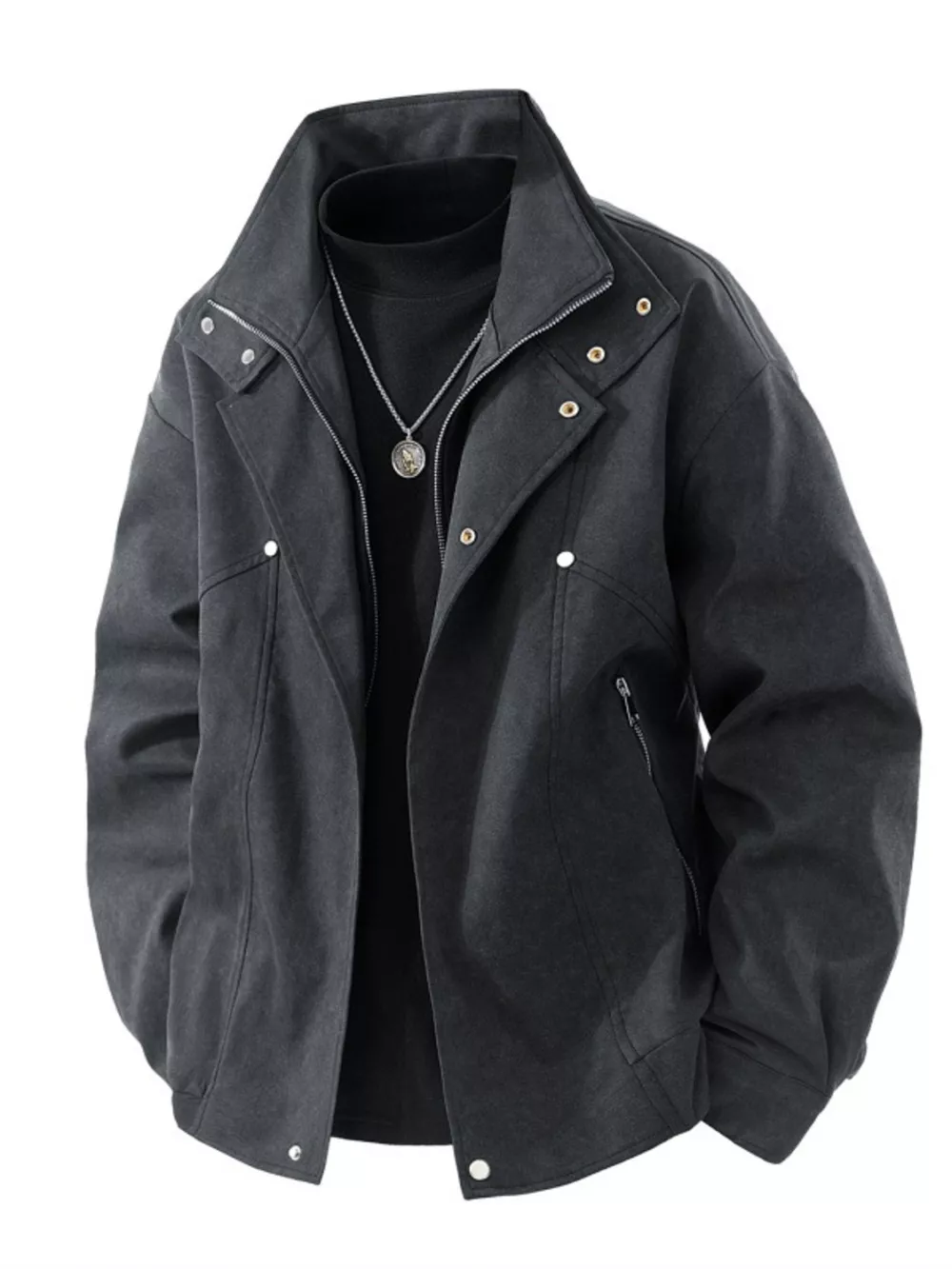 Men's Plus Size Casual Stand Collar Zipper Jacket