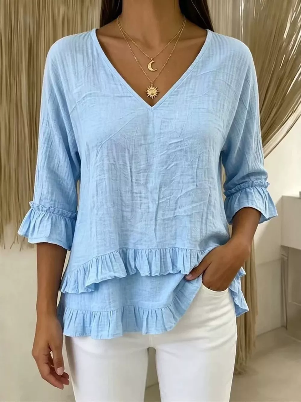 V-Neck Ruffle Sleeve Top, image 5