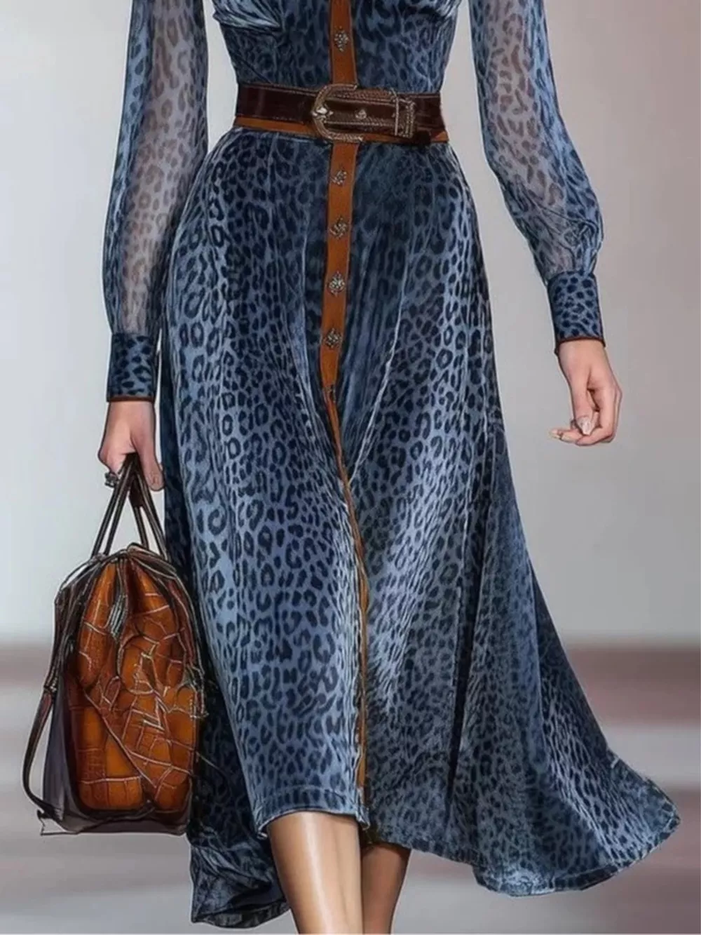 Leopard Print Shirt Dress with Contrast Trim, image 3