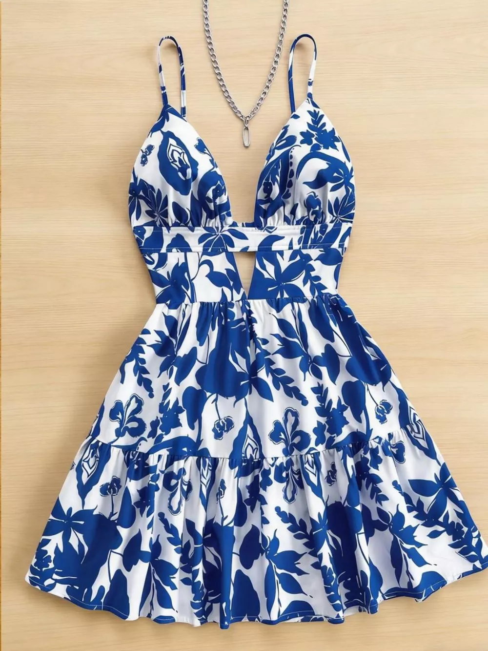 Floral Print V-Neck Tiered Mini Dress, image 2