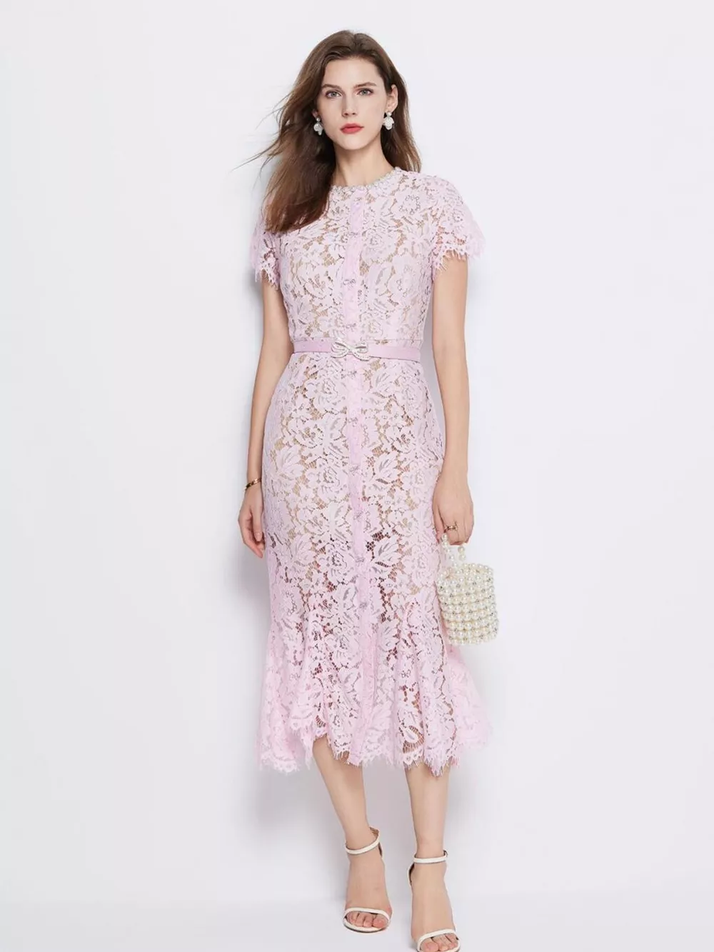 Lace Short Sleeve Mermaid Dress, image 5