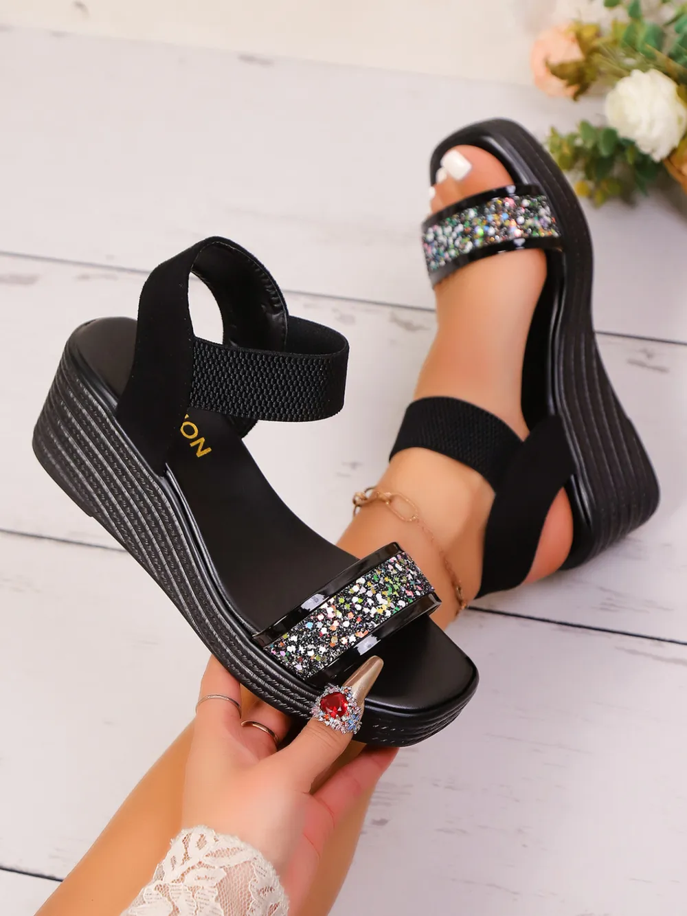 Glitter Platform Wedge Sandals, image 5