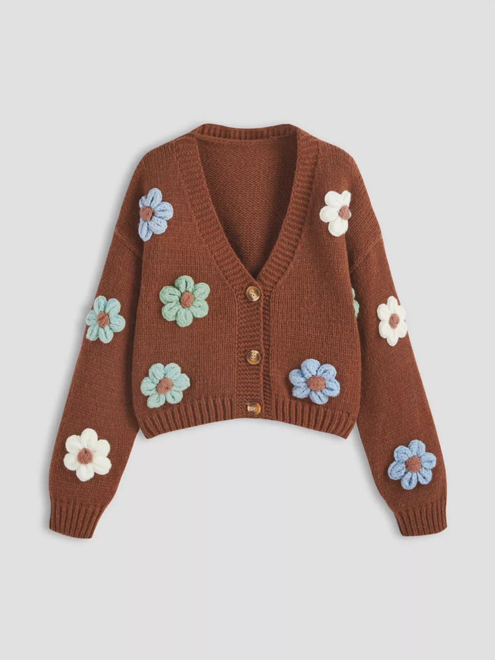 Floral Applique V-Neck Knit Cardigan, image 5