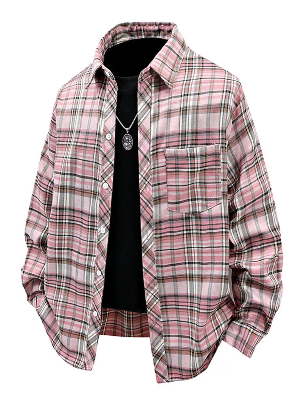 Men's Full Size Casual Plaid Long Sleeve Shirt Plus Size, image 2