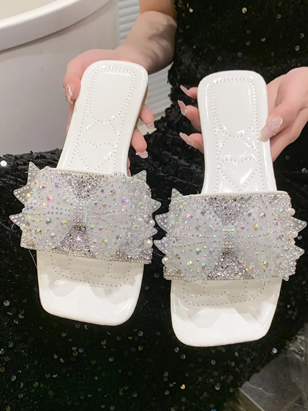 Rhinestone Embellished Flats Slip-On Sandals, image 8
