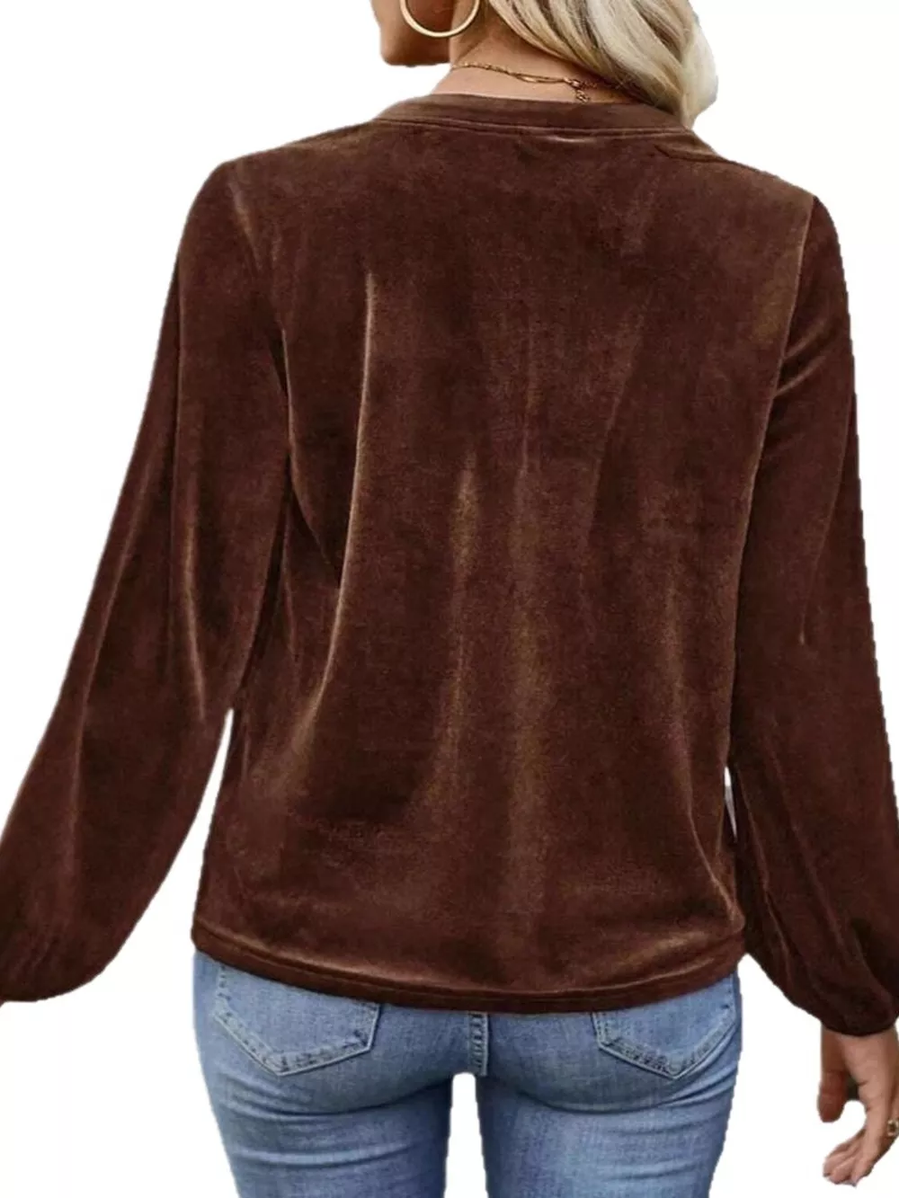 Velvet Notched Long Sleeve Blouse, image 10