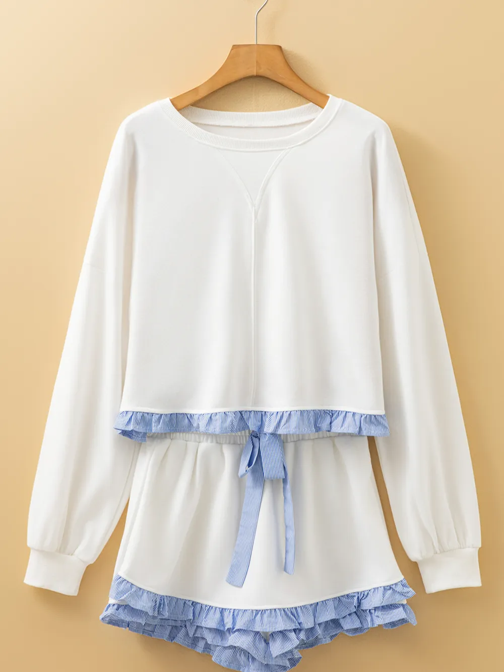Contrast Trim Round Neck Top and Shorts Set, image 8