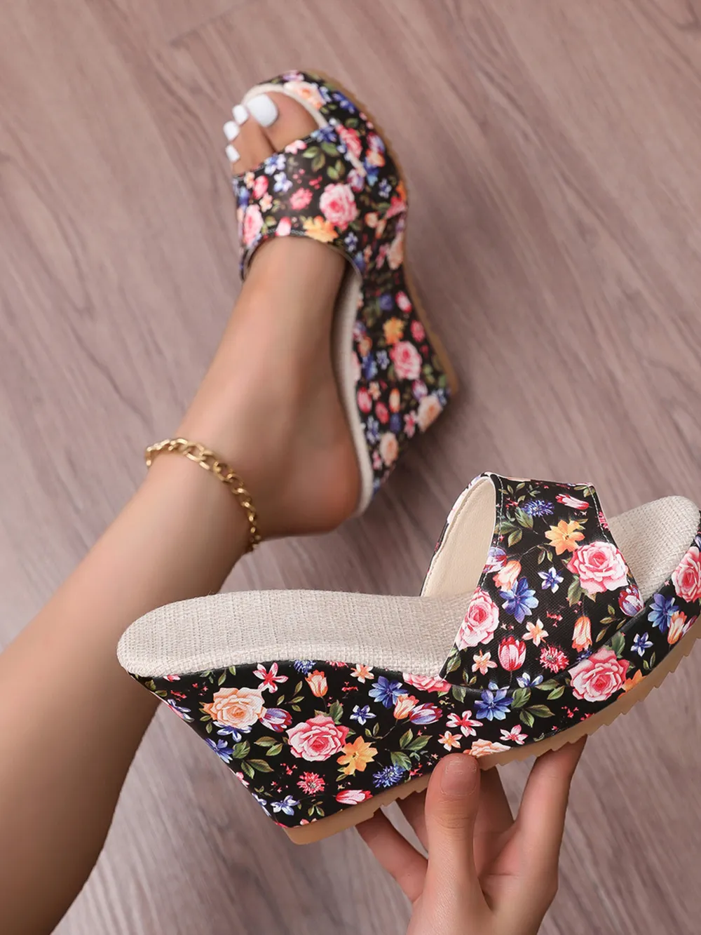 Floral Print Platform Wedge Sandals, image 4