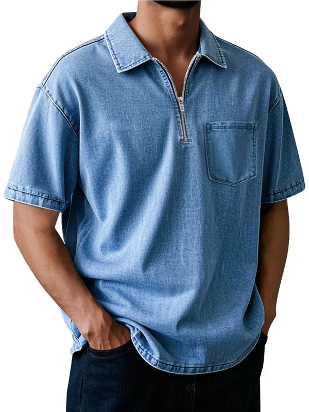 Men's Full Size Quarter Zip Short Sleeve Polo Plus Size, image 3