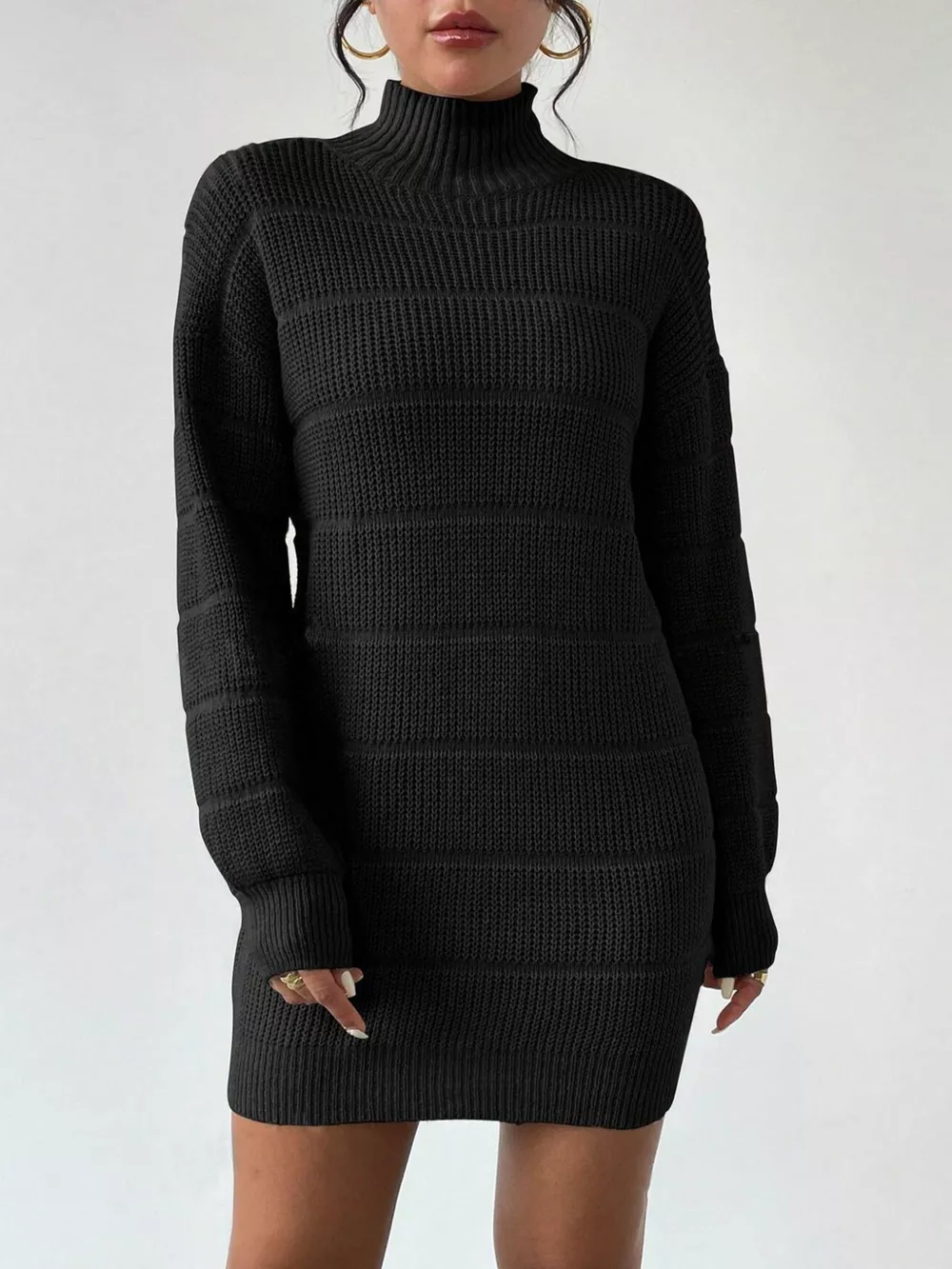 Turtleneck Long Sleeve Sweater Dress, image 2
