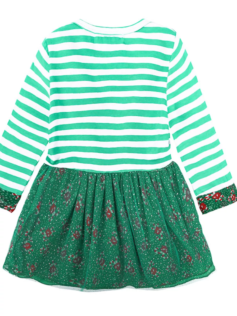 Children's Christmas Reindeer Applique Striped Long Sleeve Dress, image 2