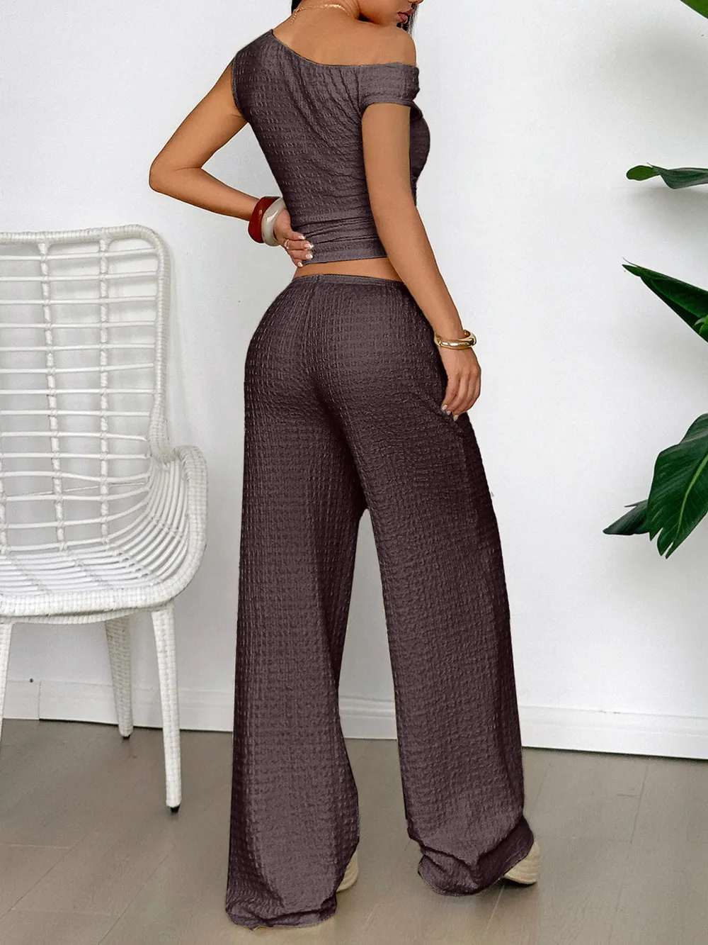 One Shoulder Top and Wide Leg Pants Set, image 6