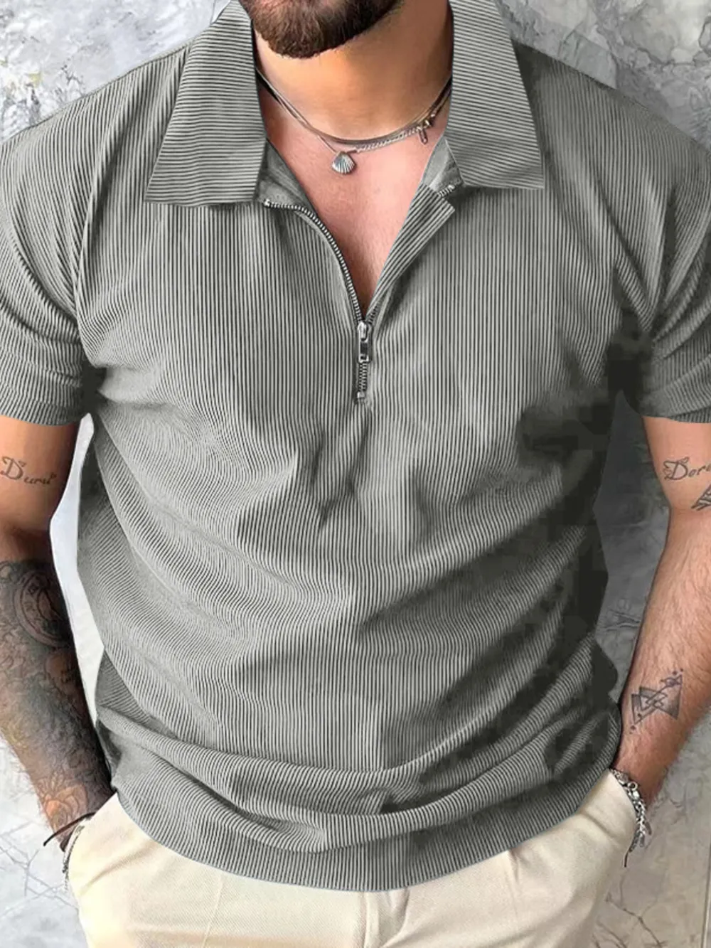 Men's Full Size Quarter Zip Short Sleeve Polo Plus Size, image 2