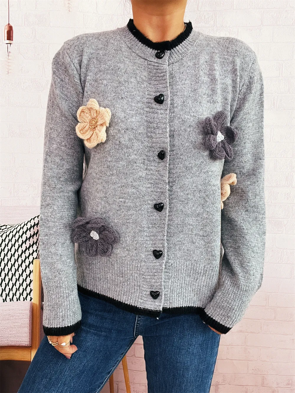 Flower Button Up Long Sleeve Cardigan, image 15