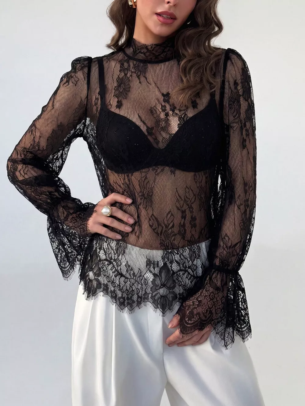 Lace Flounce Sleeve Top, image 2
