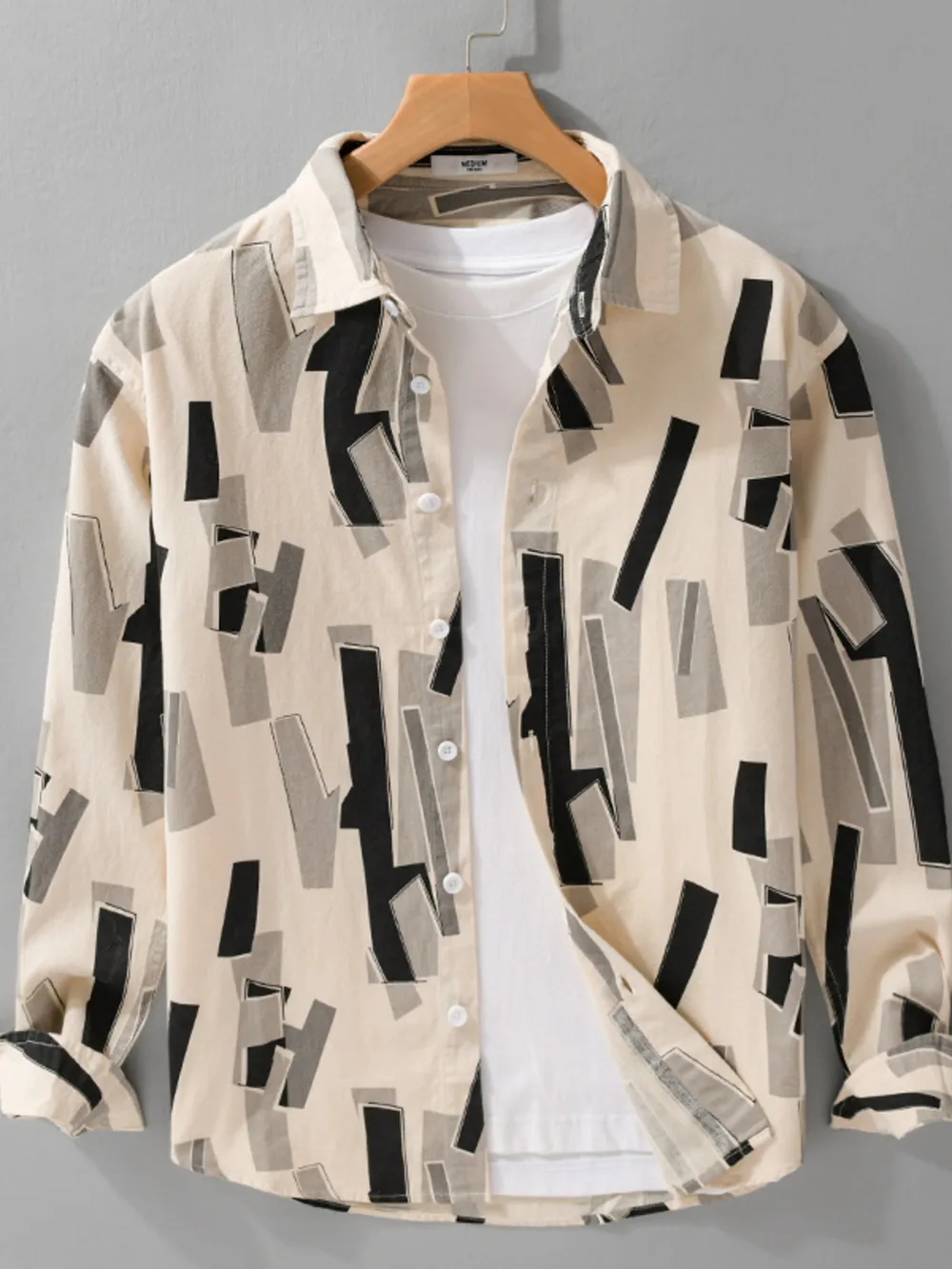 Men's Plus Size Printed Button Up Long Sleeve Shirt, image 3