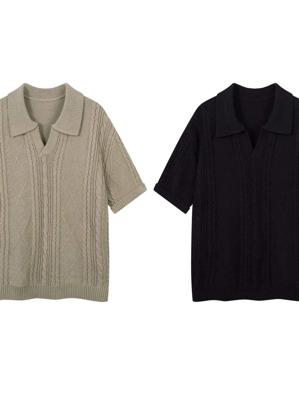 Men's Cable Knit Short Sleeve Knit Polo, image 5