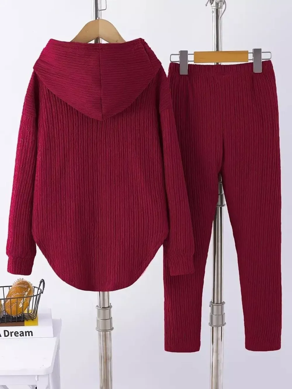 Textured Long Sleeve Hoodie and Pants Set, image 8