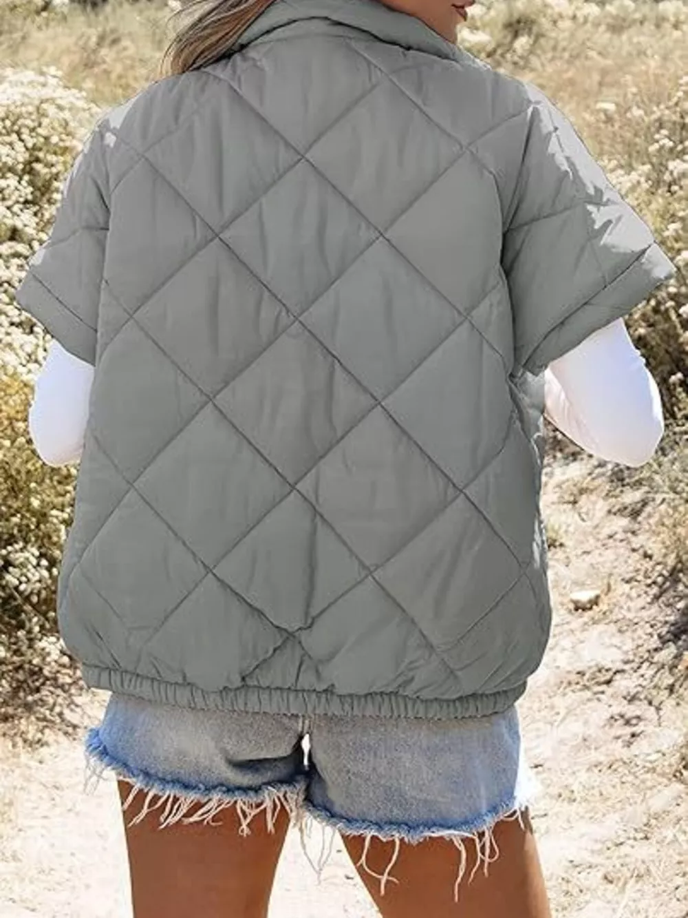 Quilted Zip Up Short Sleeve Winter Coat, image 4