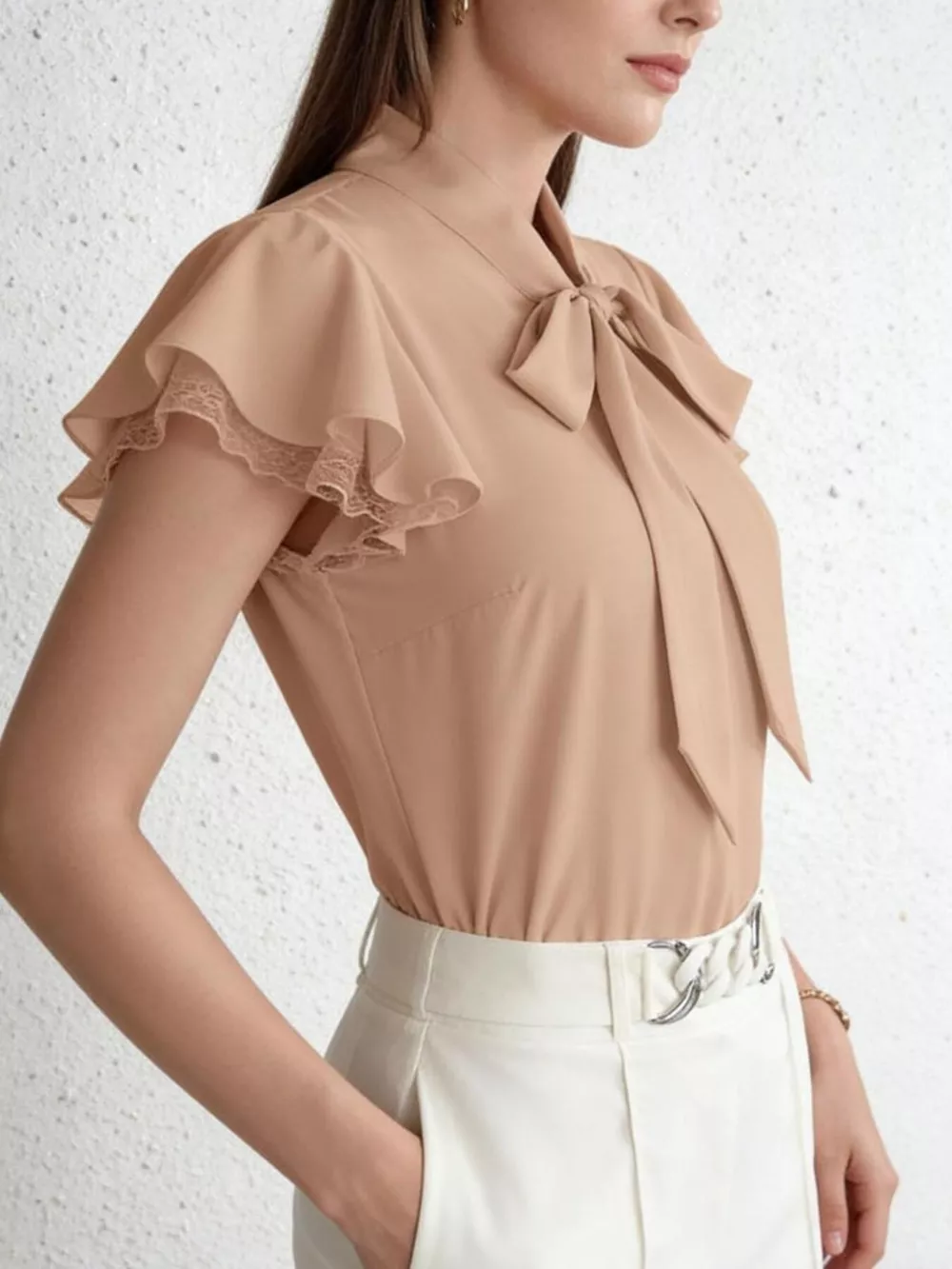 Tie-Neck Ruffle Sleeve Blouse, image 3