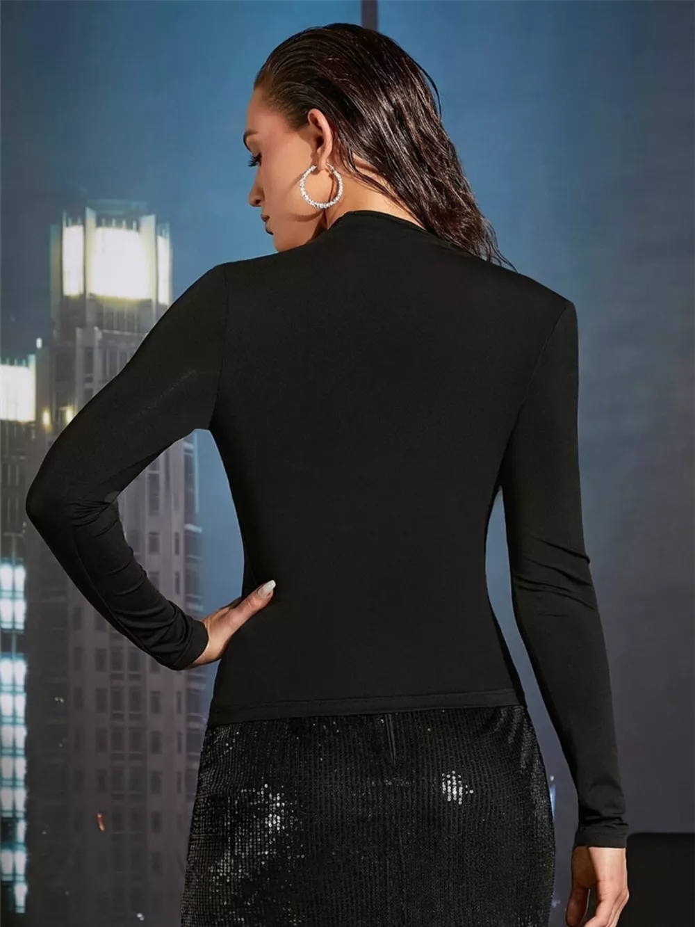 Asymmetrical Cutout Ruched Long Sleeve Top, image 4