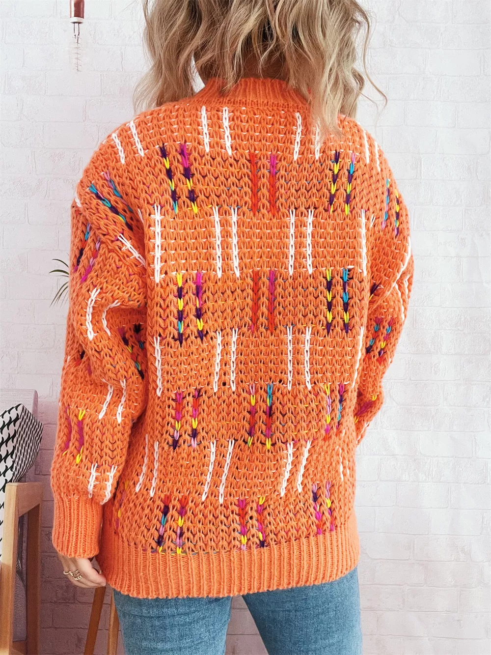 Colorful Round Neck Long Sleeve Sweater, image 21
