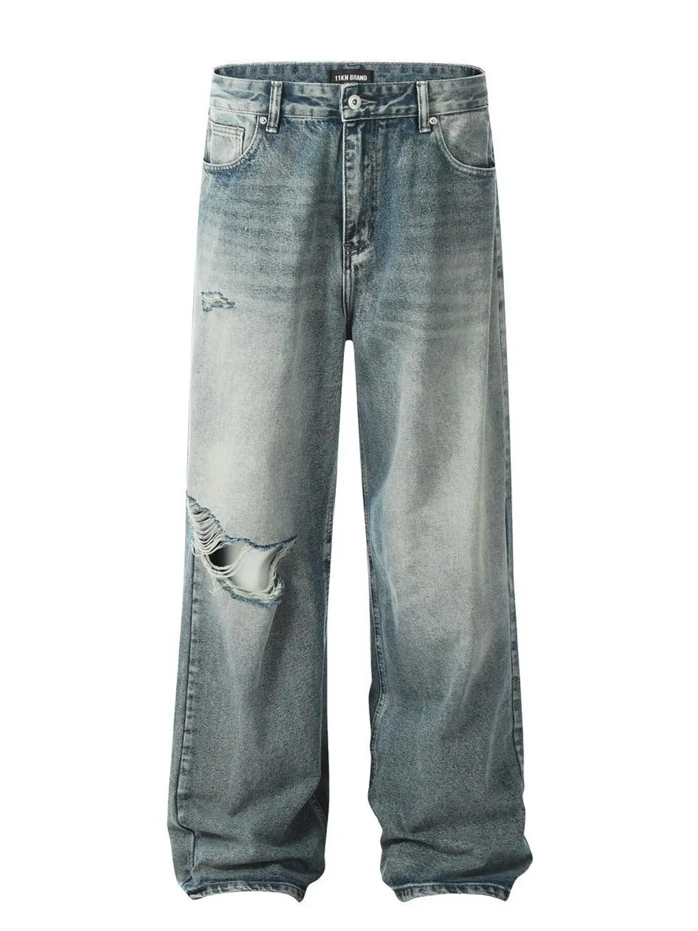 Men's Distressed Wide Leg Vintage Wash Jeans