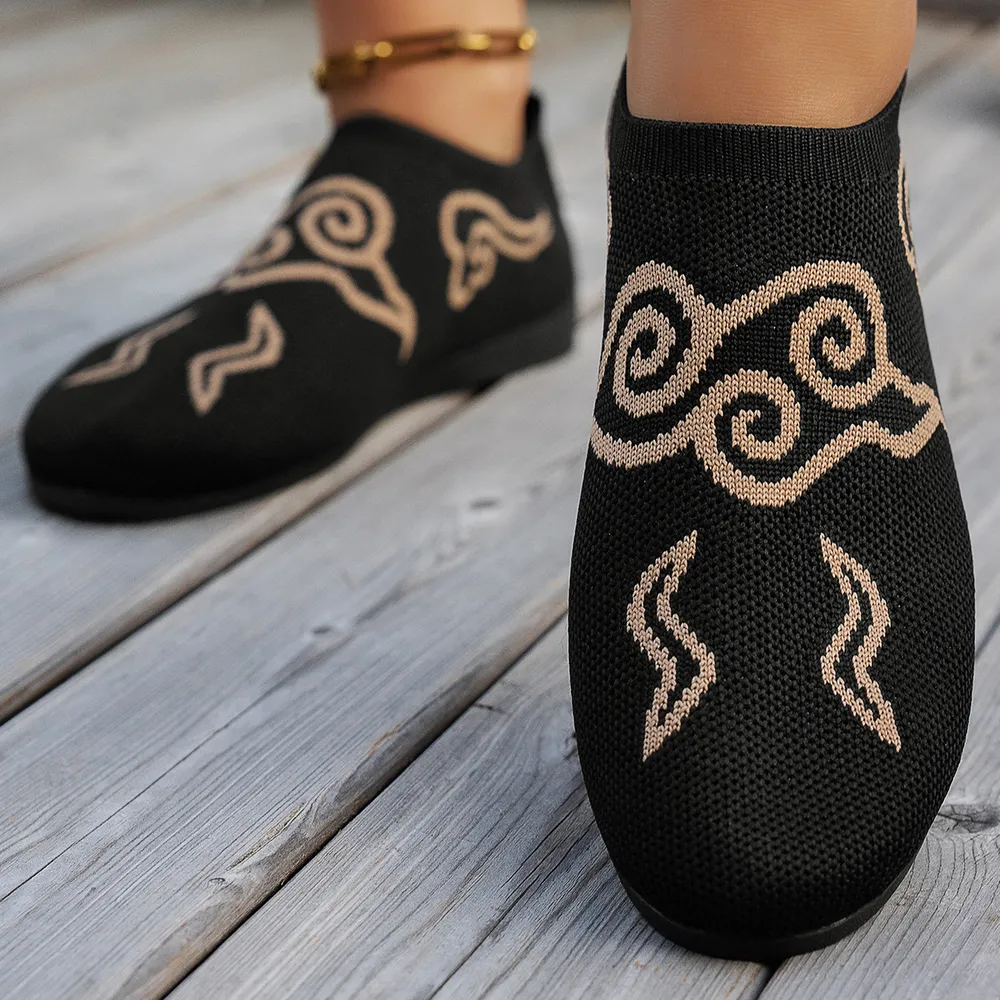 Knit Clound Pattern Flat Loafers, image 4