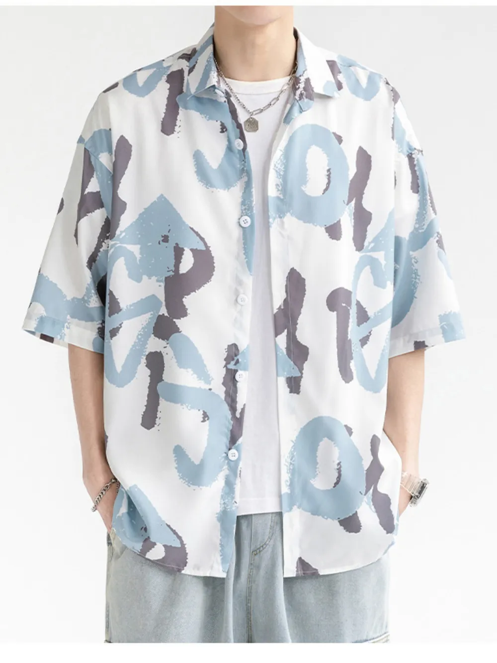 Men's Plus Size Abstract Print Short Sleeve Shirt, image 6