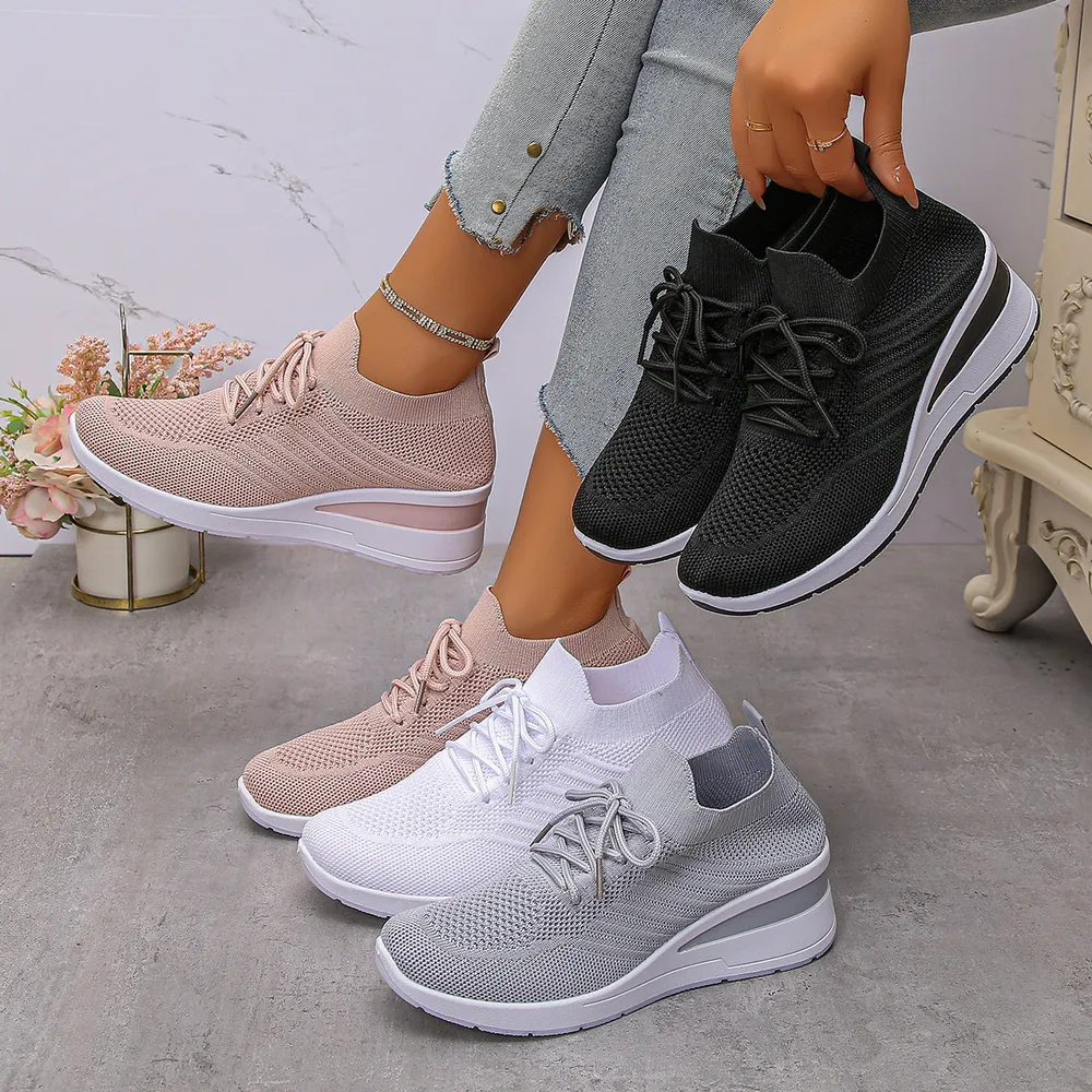 Mesh Lace Up Wedge Athletic, image 2
