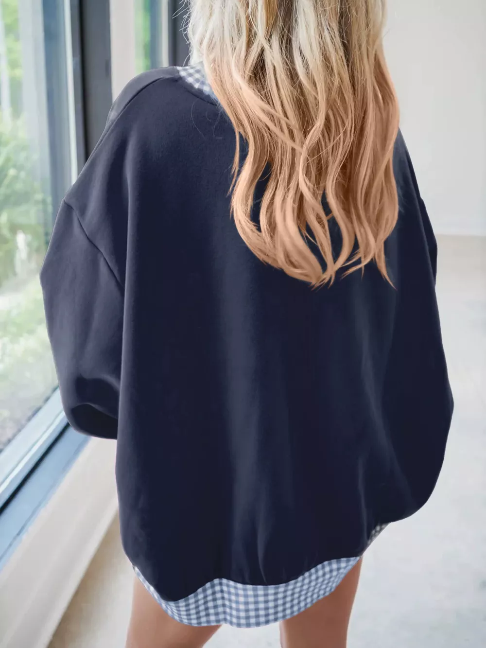 Gingham Trim Dropped Shoulder Sweatshirt, image 8