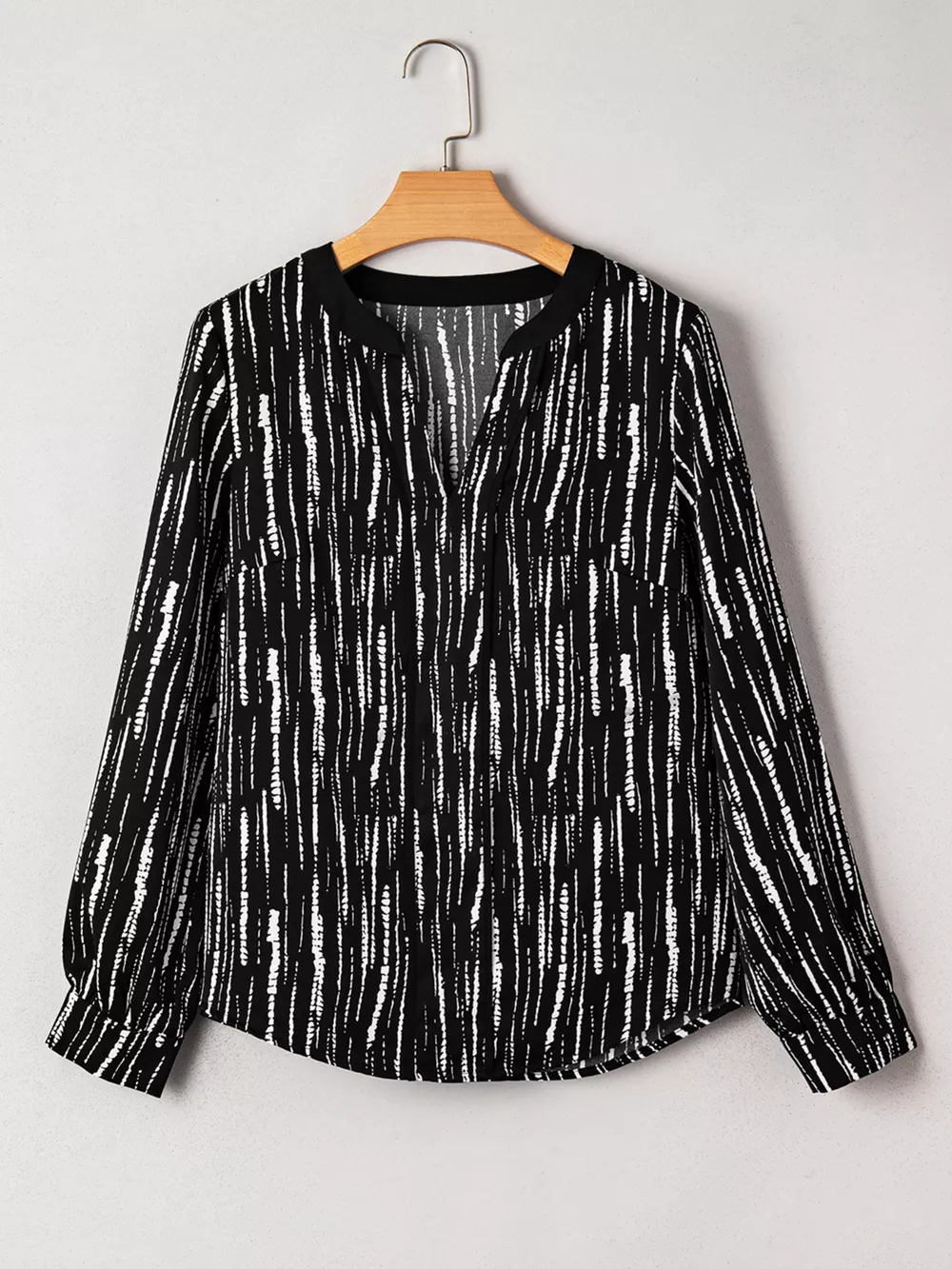 Abstract Printed Notched Long Sleeve Blouse, image 8