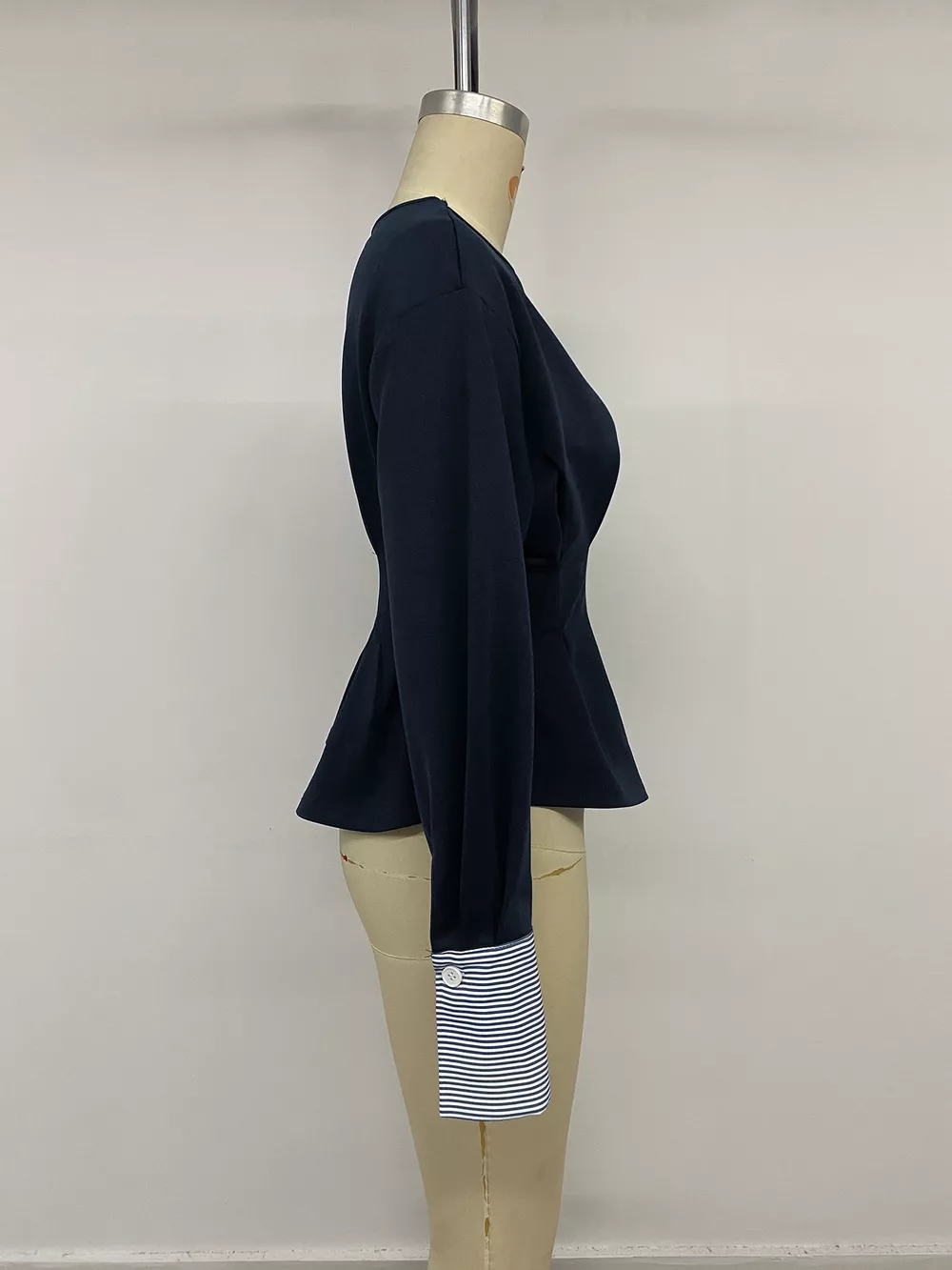 Round Neck Peplum Top with Striped Cuffs, image 12