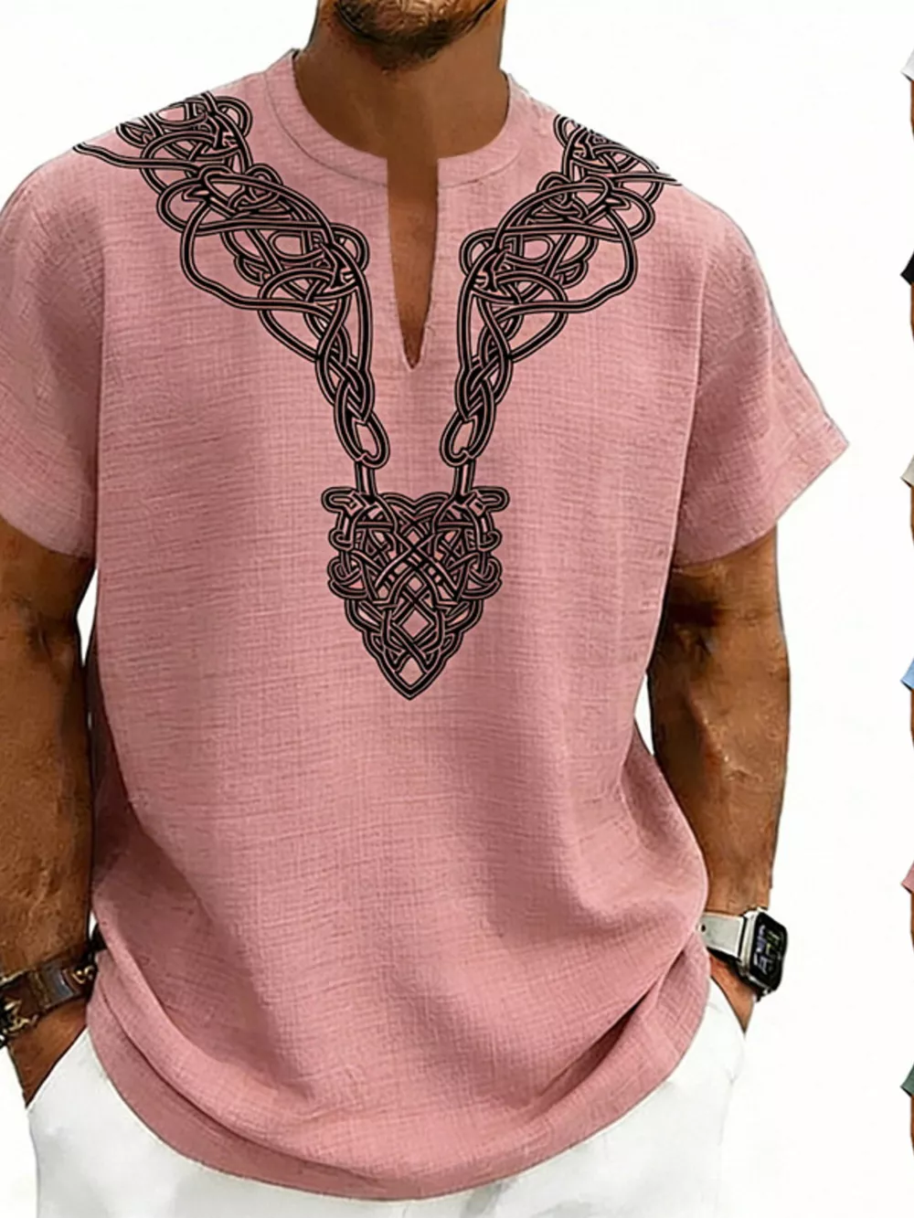 Men's Full Size Notched Printed Short Sleeve Blouse Plus Size, image 14