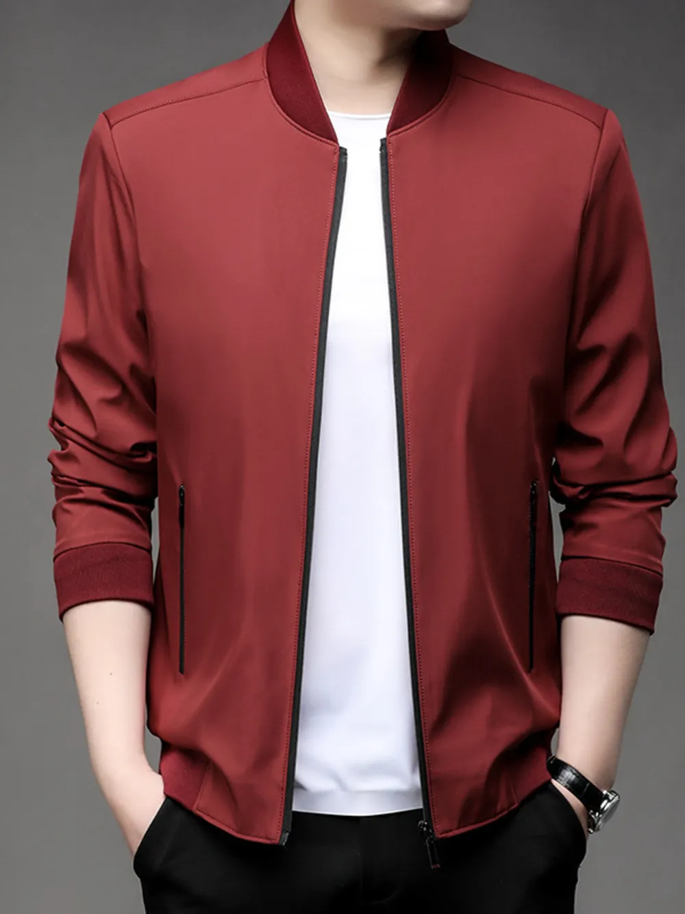 Men's Plus Size Full Zip Front Closure Bomber Jacket with Pockets, image 4