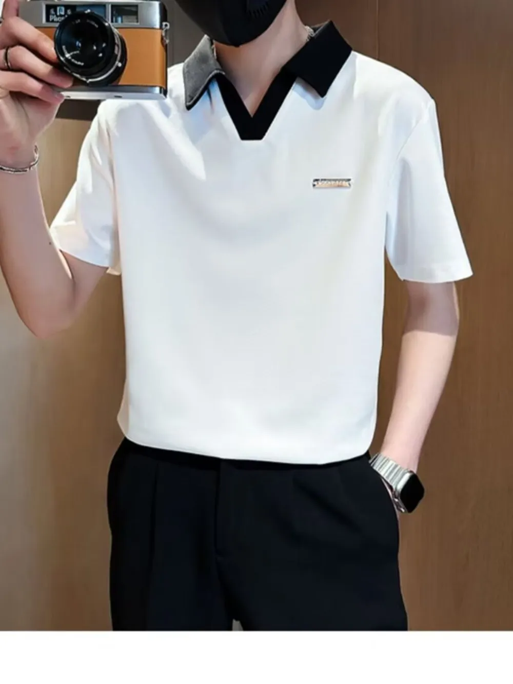 Men's Plus Size Contrast Collar Short Sleeve Polo, image 2