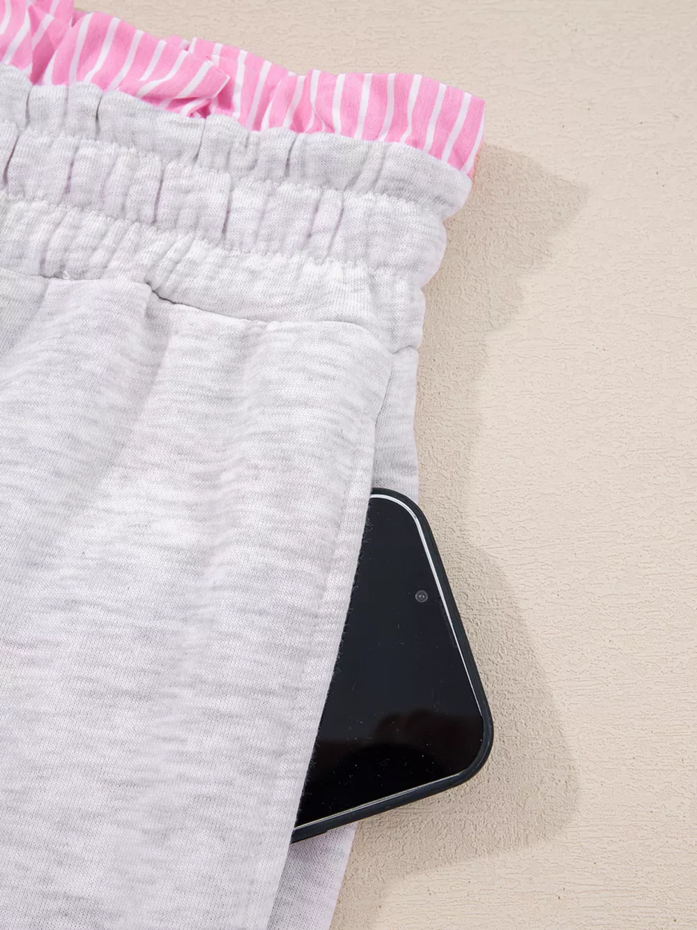 Contrasted Trim Frilled Collar Drop Shoulder Top and Drawstring Pant Set, image 11