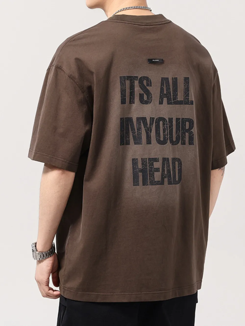 Men's Plus Size Letter Back Round Neck T-Shirt, image 2