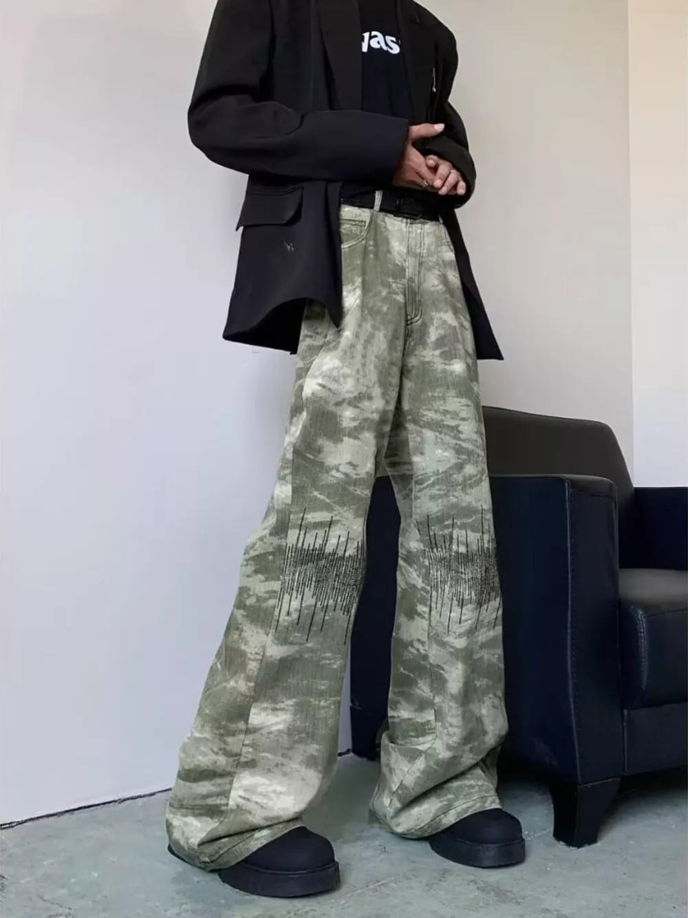 Men's Full Size Abstract Print Wide Leg Jeans Plus Size, image 3