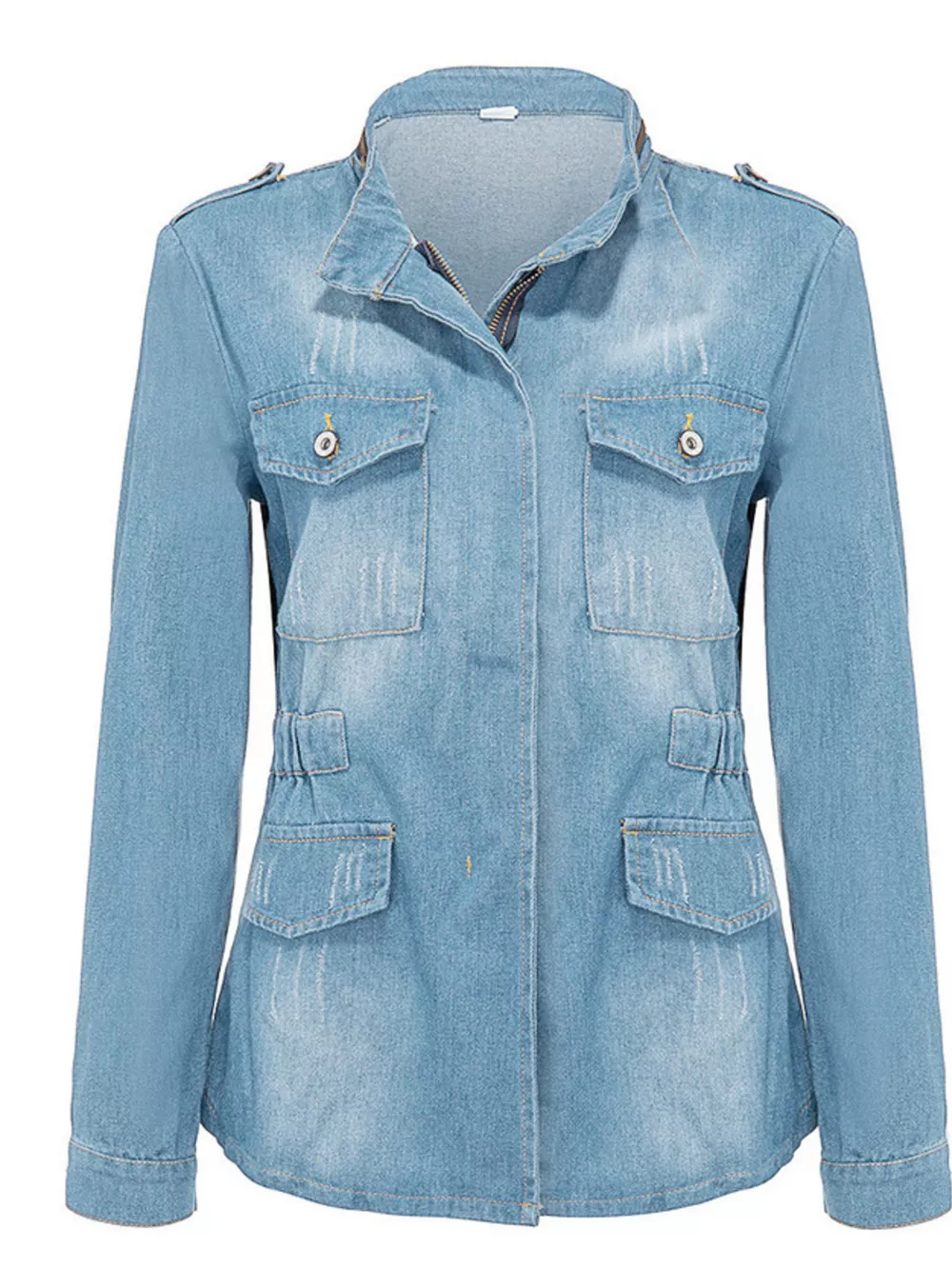 Full Size Chest Pocket Zip Up Denim Jacket Plus Size, image 5